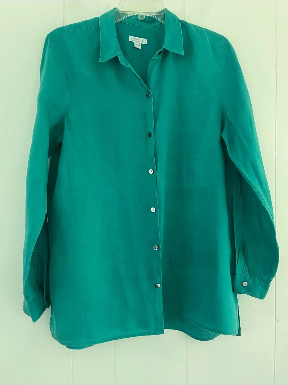 J. Jill Love Linen Essential Shirt Turquoise Blue Green 100% Linen Size Medium - Picture 1 of 14